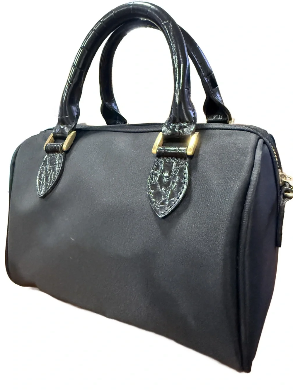Valentino Garavani Sport Black Nylon & Croc Top-Handle Mini Boston Satchel